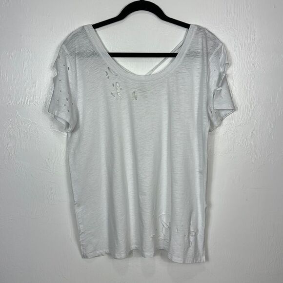 Umgee White Cotton Blend Criss Cross Back Distressed Top Size L - Picture 1 of 8